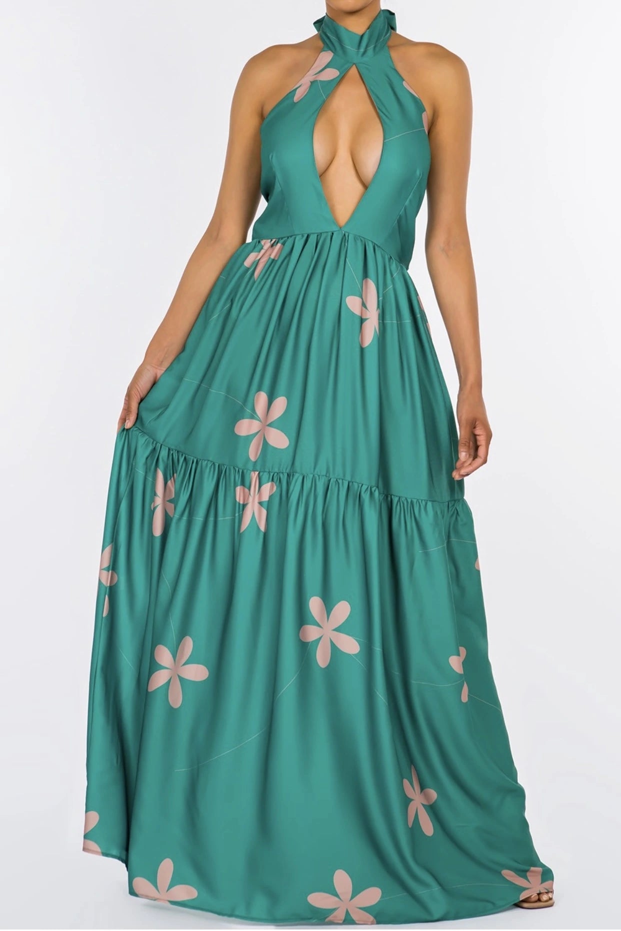GREEN FLORAL MAXI DRESS