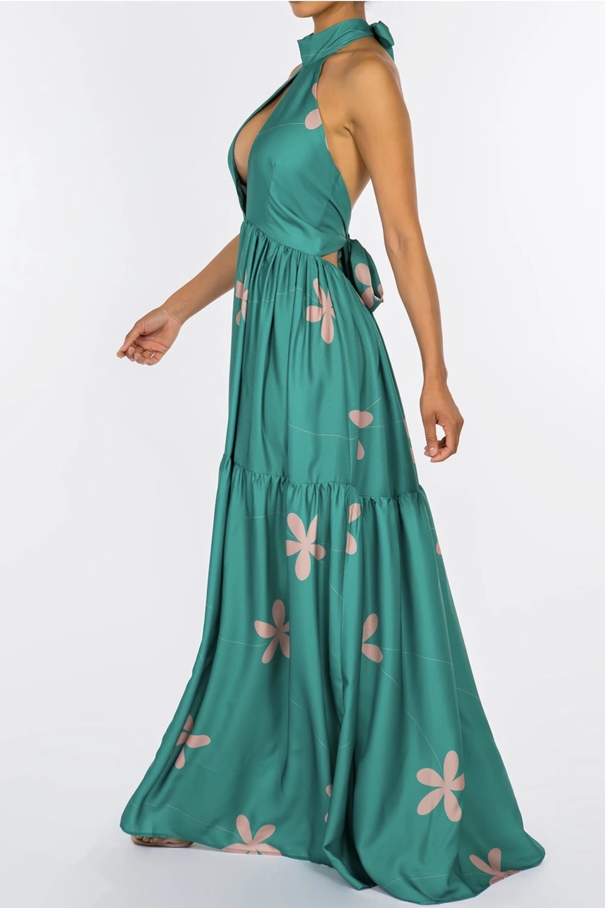 GREEN FLORAL MAXI DRESS