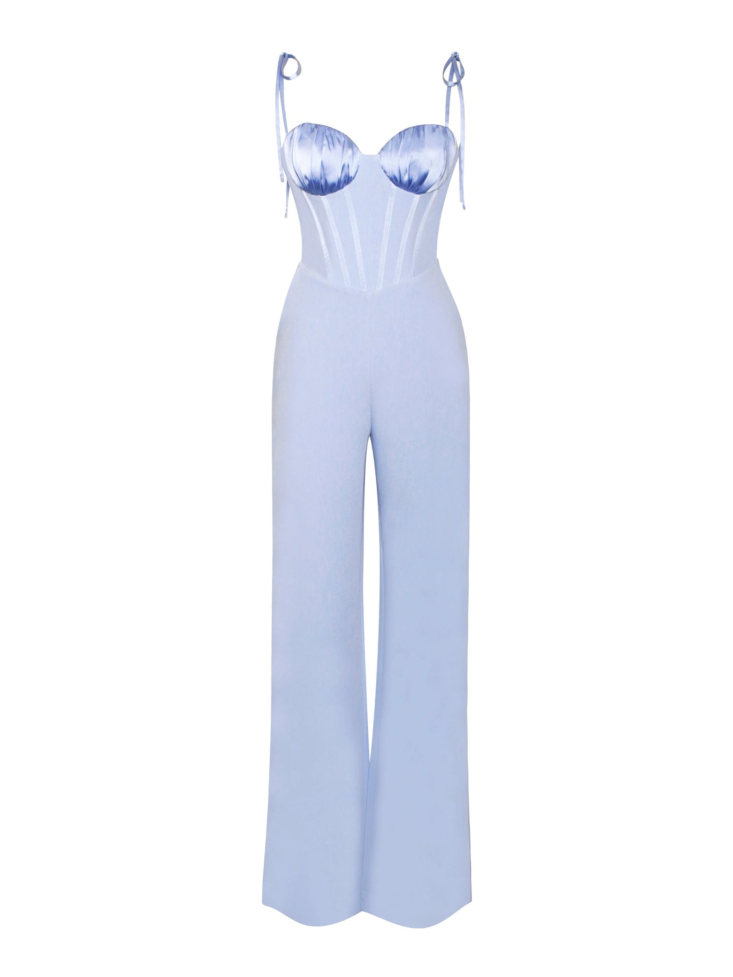 SARINA BABY BLUE SATIN CORSET JUMPSUIT